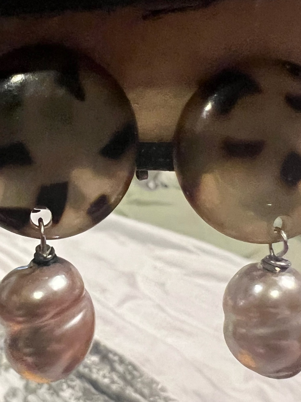 Vintage Baroque Pearl Drop Earrings with Tortoiseshell Discs